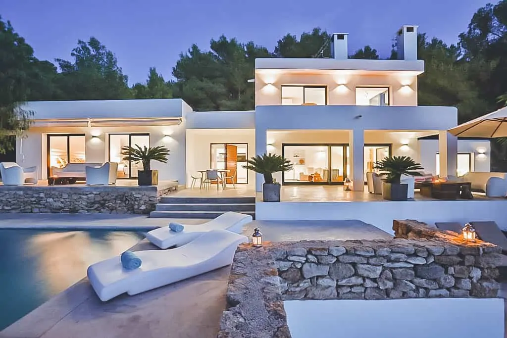 Villa Rental Ibiza - 4 Bedrooms - Balearic Bliss - Villa Elizabeth - pool and villa at night picture